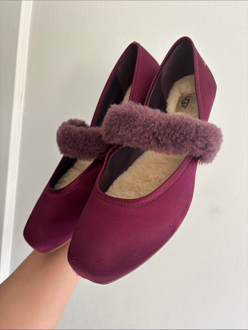UGG Women's Wine Mary Jane Flats with Shearling Strap - Picture 4 of 10